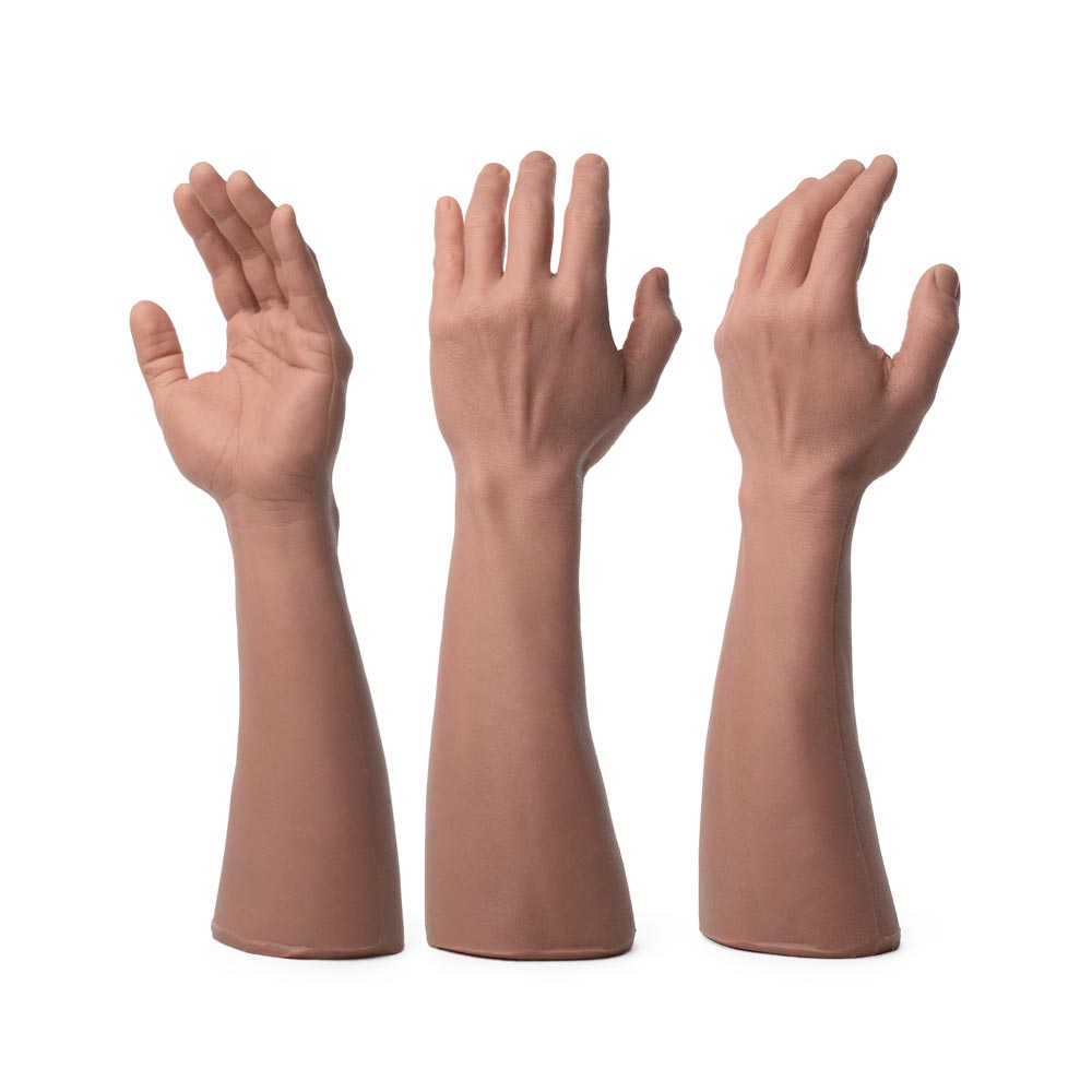 Three A Pound of Flesh tattooable arms and hands at different angles in Fitzpatrick skin tone 3