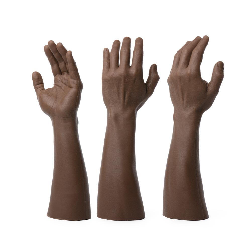 Three A Pound of Flesh tattooable arms and hands at multiple angles in Fitzpatrick skin tone 5