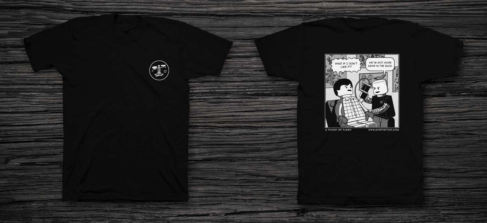 A Pound of Flesh Lego Man Black Unisex Tee (both sides)